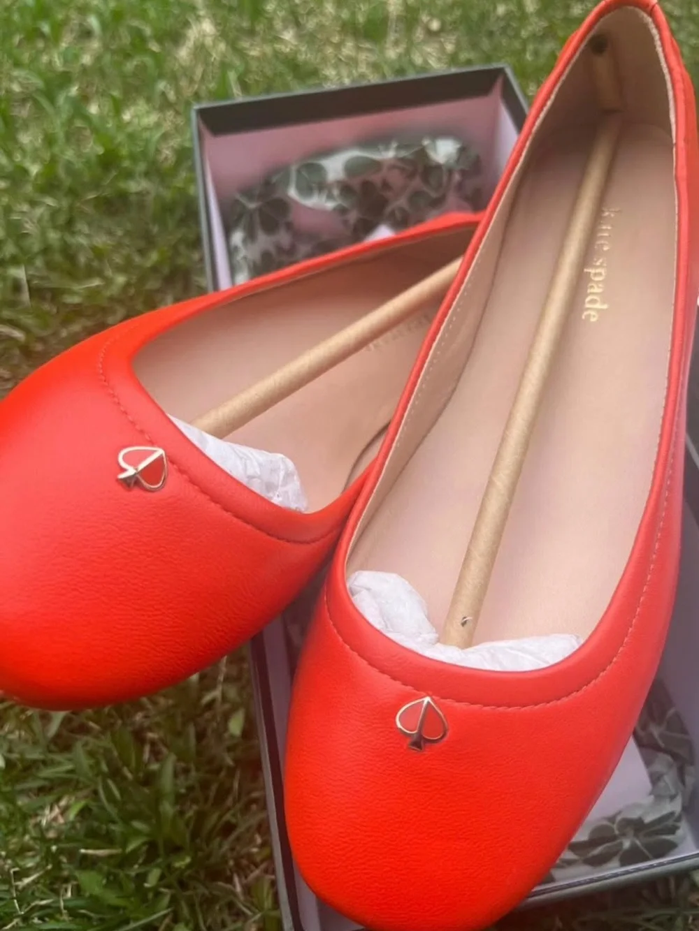 kate spade Orange-Red Ballet Flats with Spade Charm